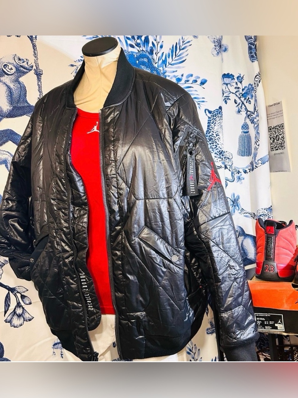 Jordan Lightweight Black Quilted Sportswear PufferLogo Multi-Pocket Jacket~M